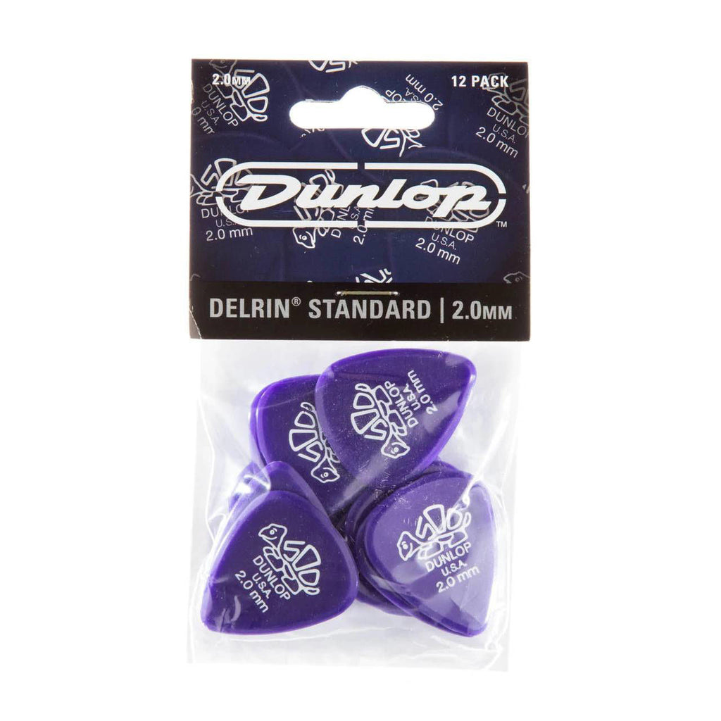 Jim Dunlop JP920 Delrin 2.0mm guitar picks from the Players Pack, showing a pack of 12 durable guitar picks with the Dunlop logo.