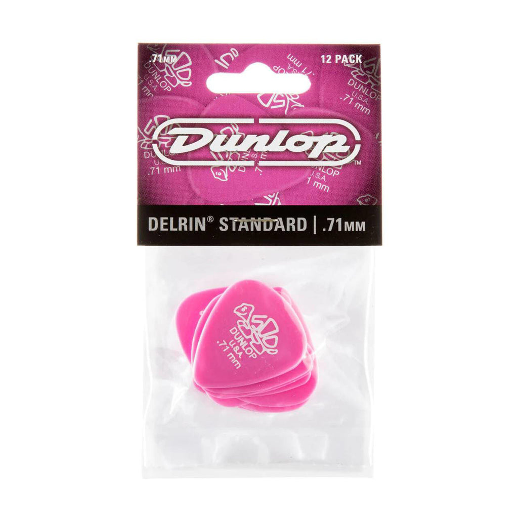 Jim Dunlop .71 Delrin guitar picks Player Pack, showing a set of durable, lightweight Dunlop guitar picks in various colors.