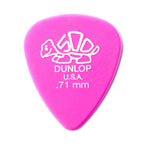 Jim Dunlop .71 Delrin guitar picks from the Player Pack, featuring the standard-sized, durable guitar plectrum in a sleek design.