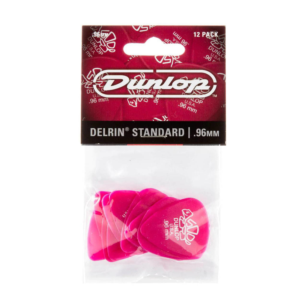 Jim Dunlop JP996 Delrin .96mm guitar picks in a pack, featuring 12 medium gauge picks for versatile playing.
