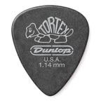 Jim Dunlop Tortex Pitch Black guitar pick player pack with multiple 1.14mm picks on a white background