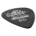 Set of 12 Jim Dunlop Tortex Pitch Black guitar picks in .50 mm thickness, ideal for guitar players.
