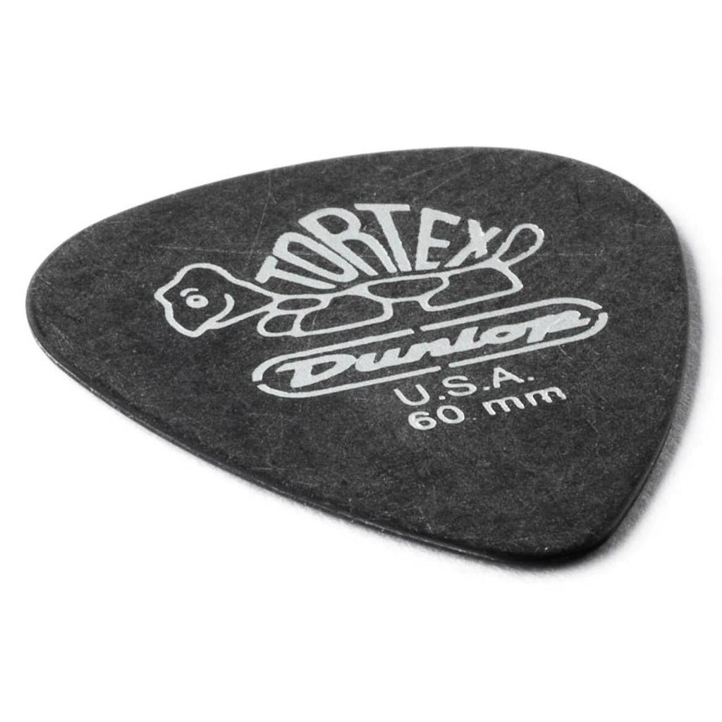 Set of twelve Jim Dunlop Tortex Pitch Black guitar picks, .60 mm thickness, shown in a 12-pack for electric and acoustic guitar playing.