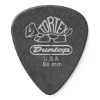 Jim Dunlop Tortex .88 mm Pitch Black guitar picks, 12-pack, showing smooth black picks with textured surface for precise strumming.