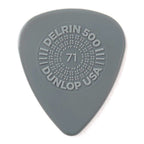 Set of 12 Jim Dunlop Prime Grip Delrin 500 .71 guitar picks, featuring textured grip for comfortable playing.
