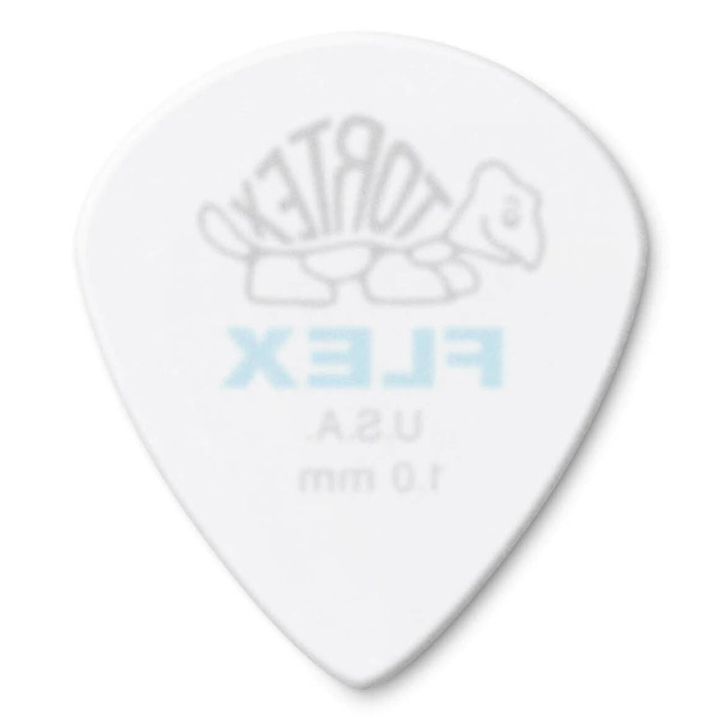 Jim Dunlop Tortex Flex 1.0 Jazz III guitar pick player pack with multiple orange picks and textured surface for precise strumming.