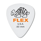 Jim Dunlop Tortex Flex 60mm guitar picks, 12-pack, with a translucent orange design, ideal for versatile playing styles.