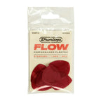 Six Jim Dunlop Flow Standard 1.5mm guitar picks in a pack, showing textured surface and brand logo on each pick.