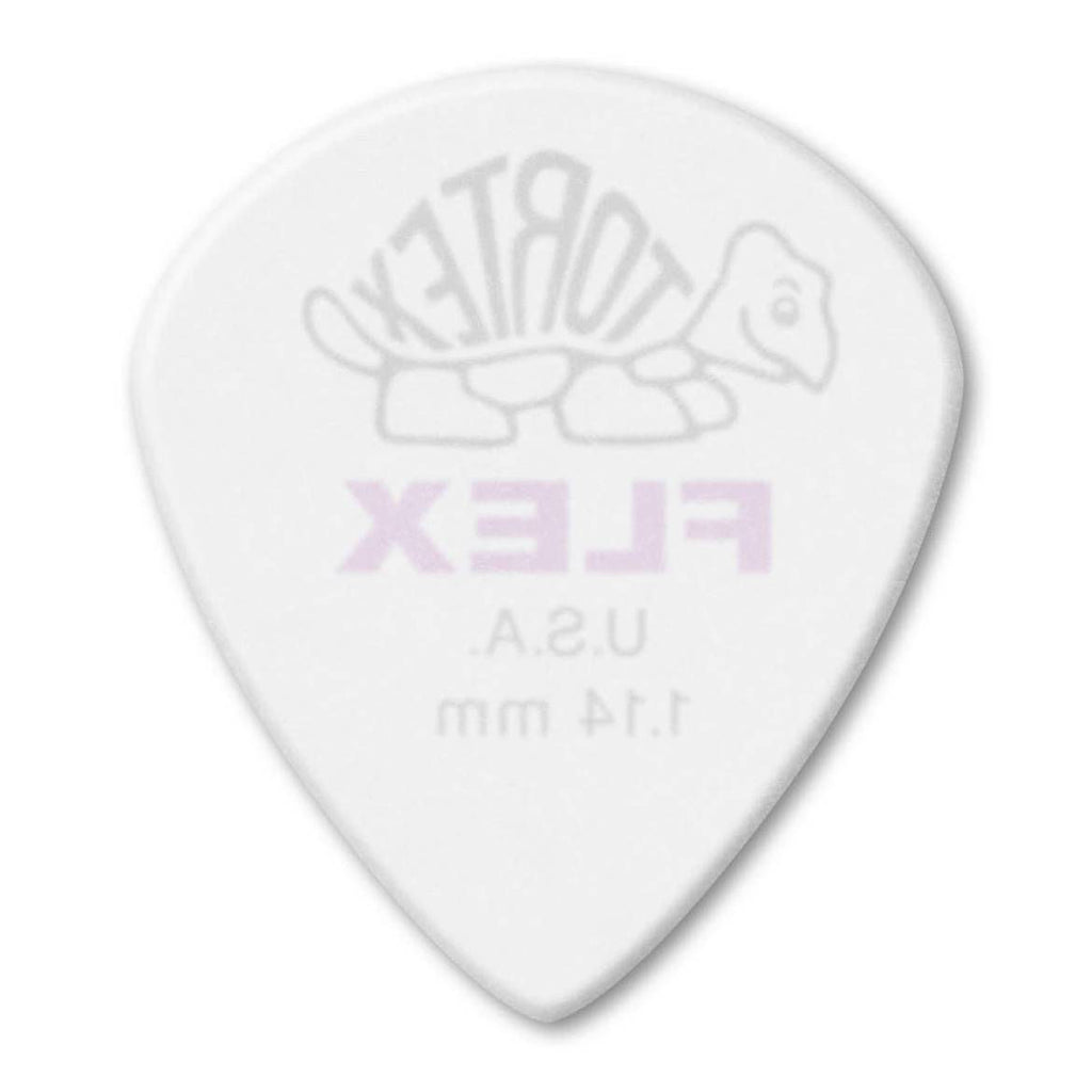 Set of 12 Jim Dunlop Tortex Flex 1.14 Jazz III XL guitar picks in a player pack, featuring durable, flexible plastic for precise playing.