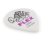 Jim Dunlop Tortex Flex 1.14 Jazz III XL guitar picks in a 12-pack, showcasing the durable, textured plastic picks for precise playing.