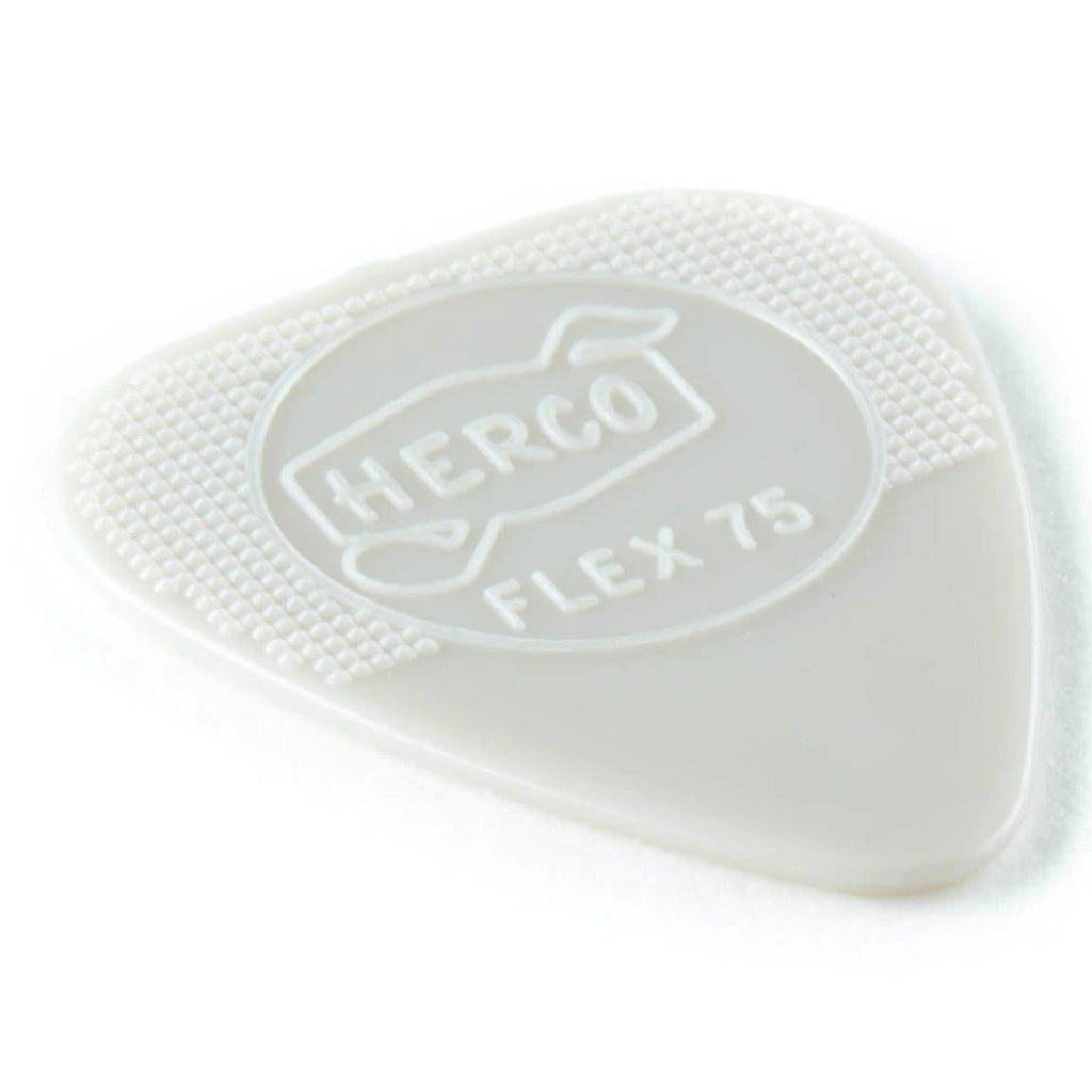 Six Jim Dunlop Herco Holy Grail guitar picks in a pack, showing different sizes and shapes for versatile playing.