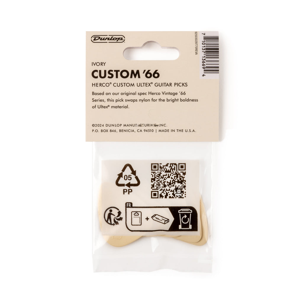 Jim Dunlop Herco JPHEU66 Custom 66 Guitar Picks Players Pack - Cream
