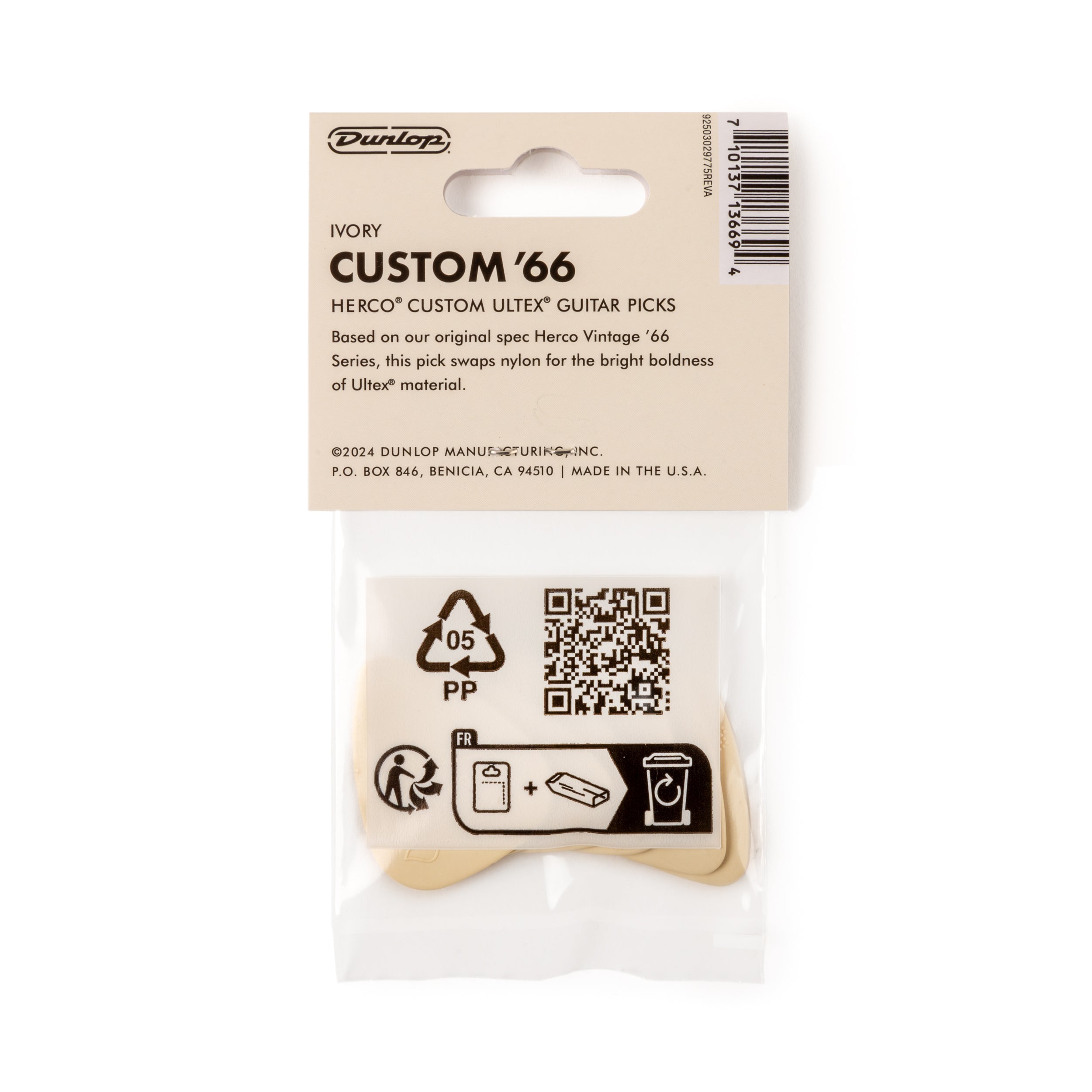 Jim Dunlop Herco JPHEU66 Custom 66 Guitar Picks Players Pack - Cream