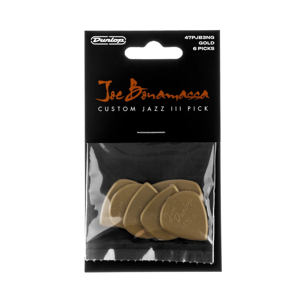 Jim Dunlop Joe Bonamassa Custom Jazz III guitar picks in a players pack, showcasing signature Dunlop guitar accessories.