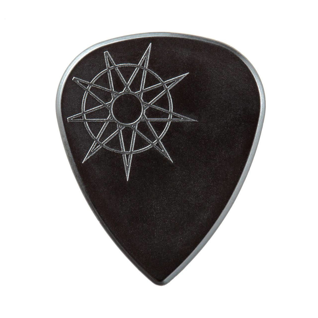 Six Jim Dunlop Jim Root Signature nylon guitar picks in a pack, featuring the JPJRN model with black and white design.