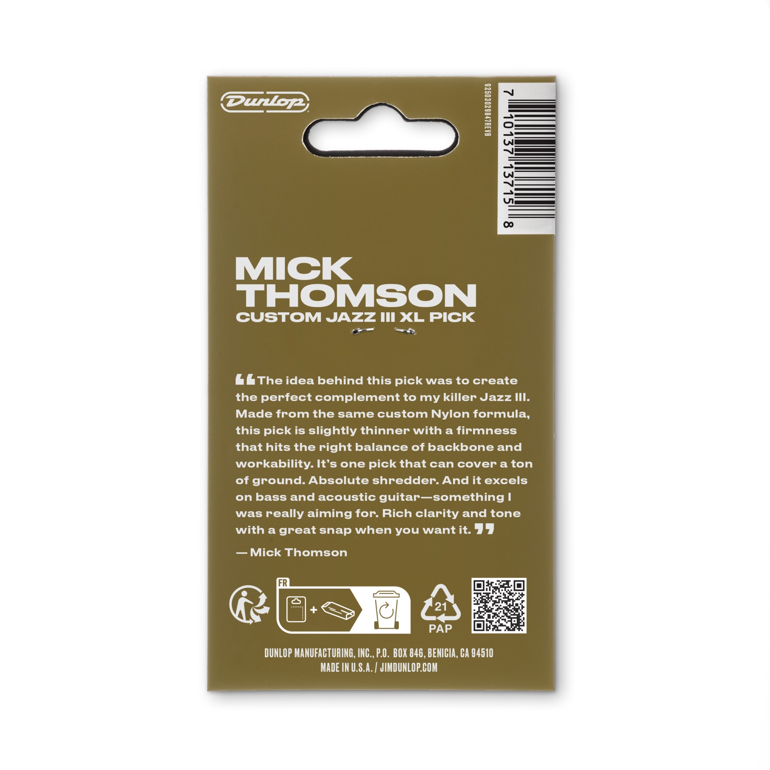 Jim Dunlop JPMTJXL Mick Thomson Custom Jazz III XL Players Pack