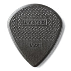 Jim Dunlop Jazz III Maxgrip carbon fiber guitar picks in a pack, featuring sleek black design and textured grip for precise playing.