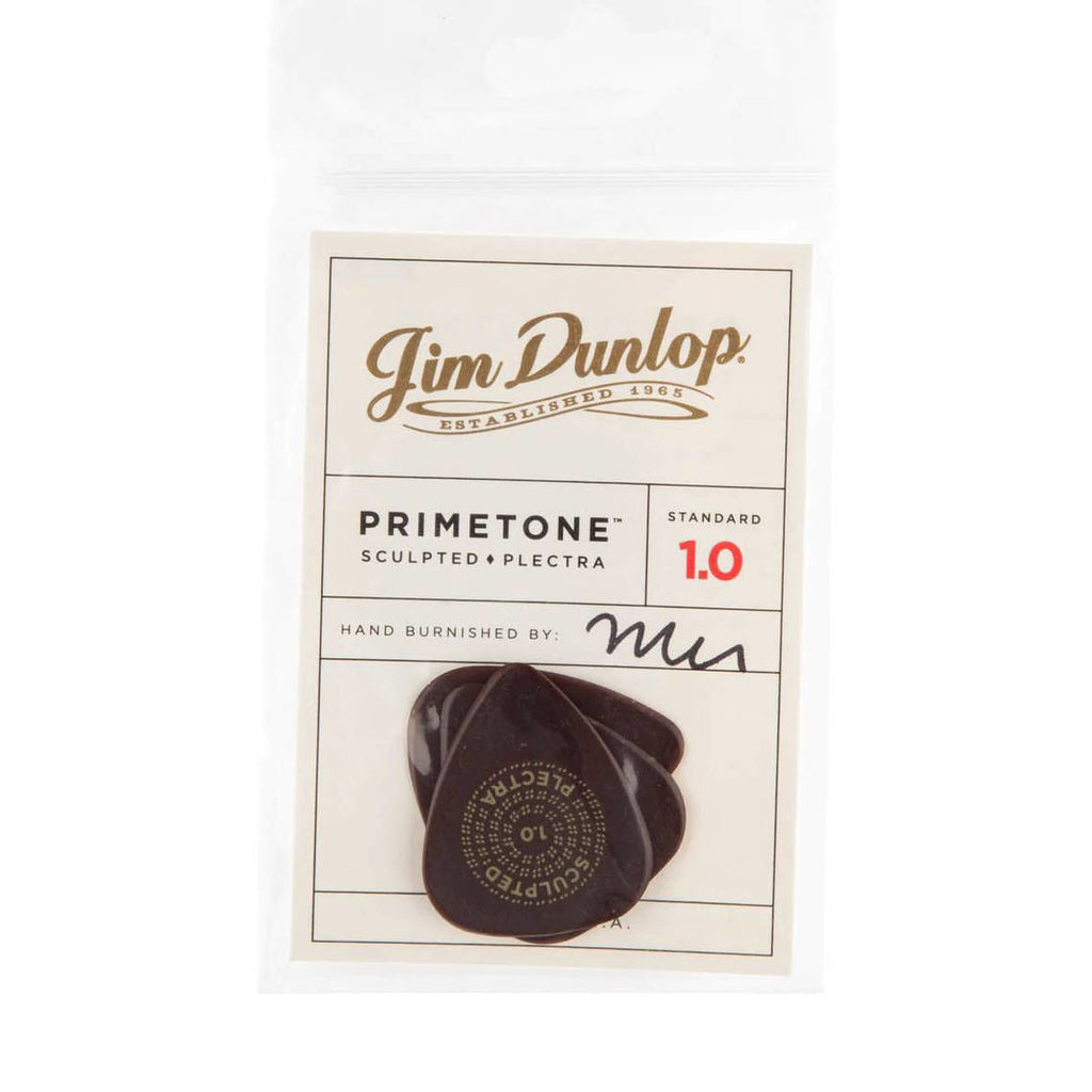 Set of three Jim Dunlop Primetone 1.0 mm guitar picks in a player pack, featuring durable, textured plastic for comfortable playing.