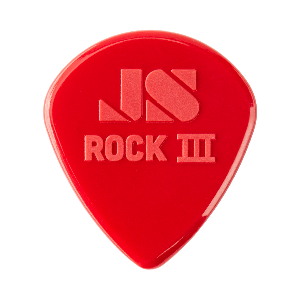 Jim Dunlop Rock III Nylon Custom Jazz III guitar picks, 6-pack, featuring durable nylon material and ergonomic shape for precise playing.