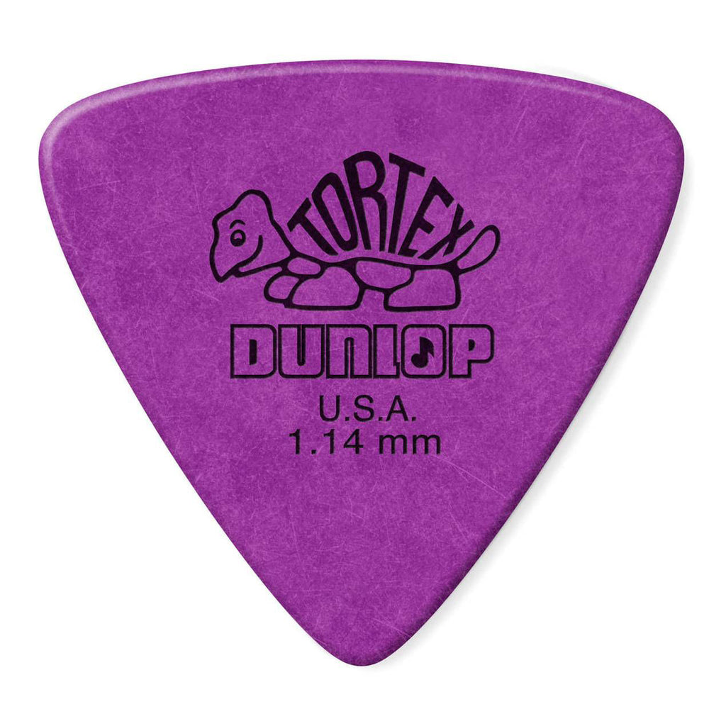 Jim Dunlop Tortex Triangle guitar picks in 1.14mm, 12-pack display of durable Dunlop JPT214 Tortex picks for guitar players