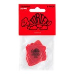 Six Jim Dunlop Tortex Triangle guitar picks in .50mm thickness, displayed in a clear plastic bag for easy selection.