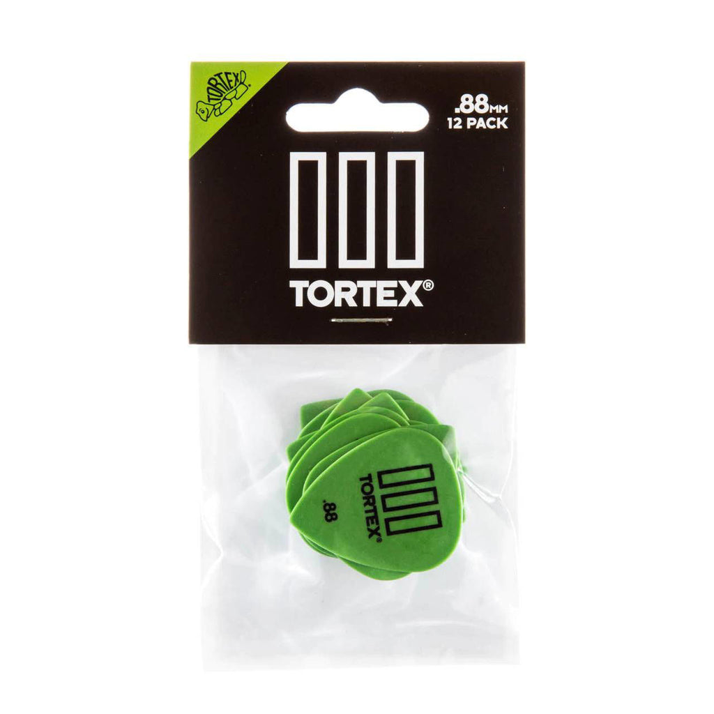 Jim Dunlop Tortex T3 88mm guitar picks, 12-pack, featuring durable, orange-colored picks for versatile playing.