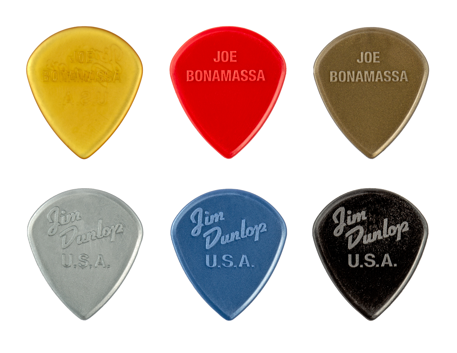 Jim Dunlop Joe Bonamassa Custom Jazz III guitar picks variety pack with multiple colorful picks on a white background.