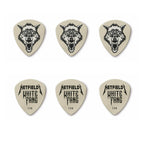 Jim Dunlop James Hetfield White Fang guitar picks from the Player Pack, featuring a white fang design on standard Dunlop guitar picks.