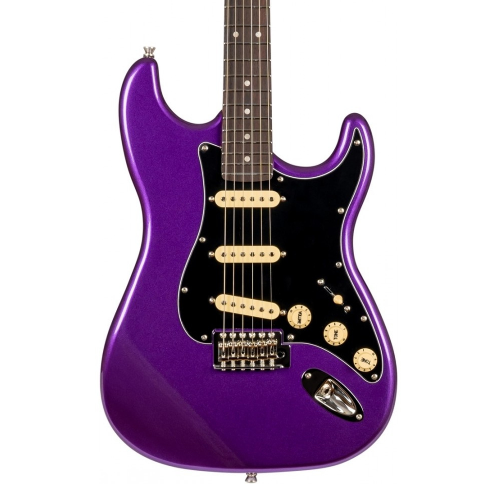 Jet JS-300 SSS electric guitar with a plum finish, maple fretboard, and sleek body design by Jet Guitars.