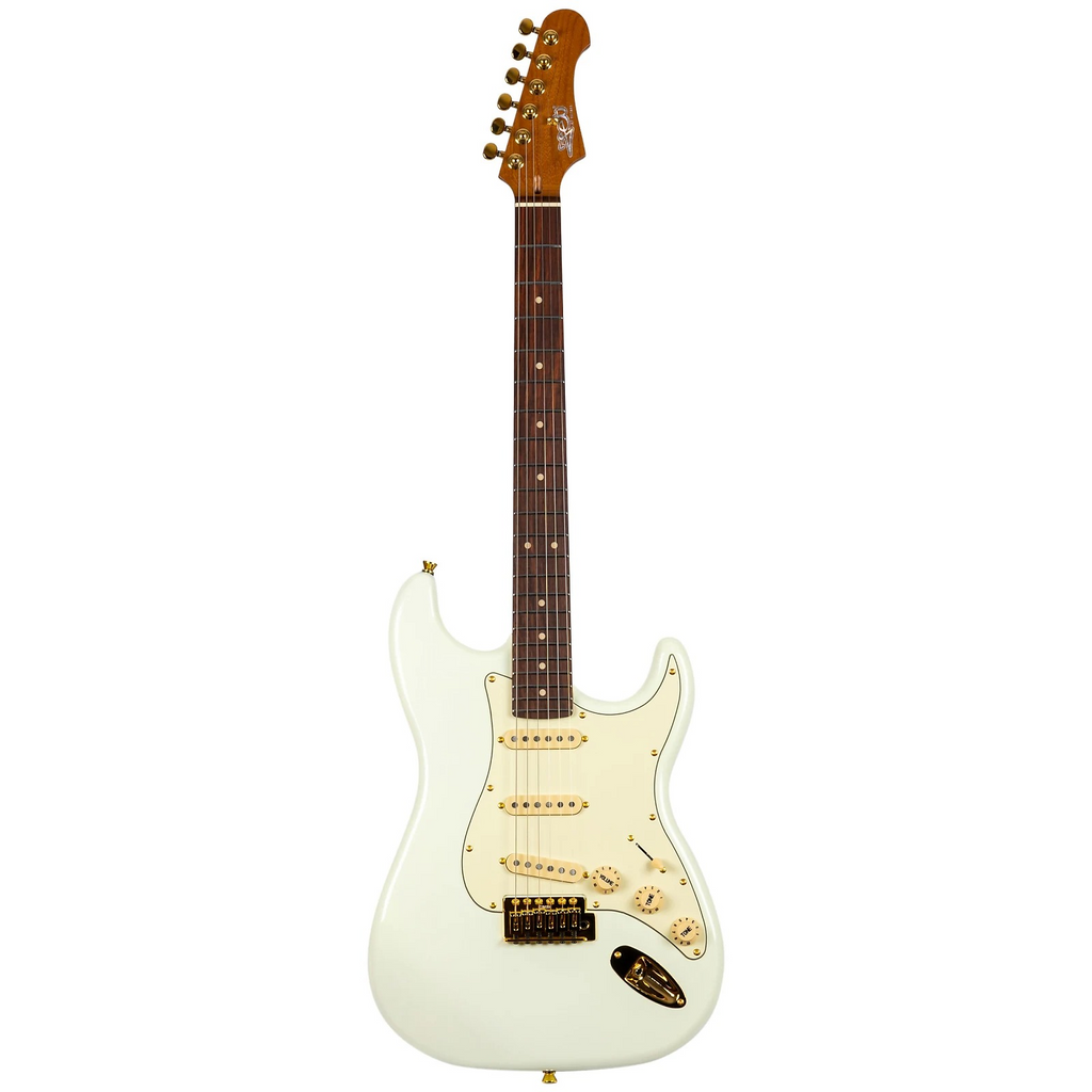 Jet JS380 SSS Electric Guitar, Roasted Maple Neck with Rosewood FB - Olympic White