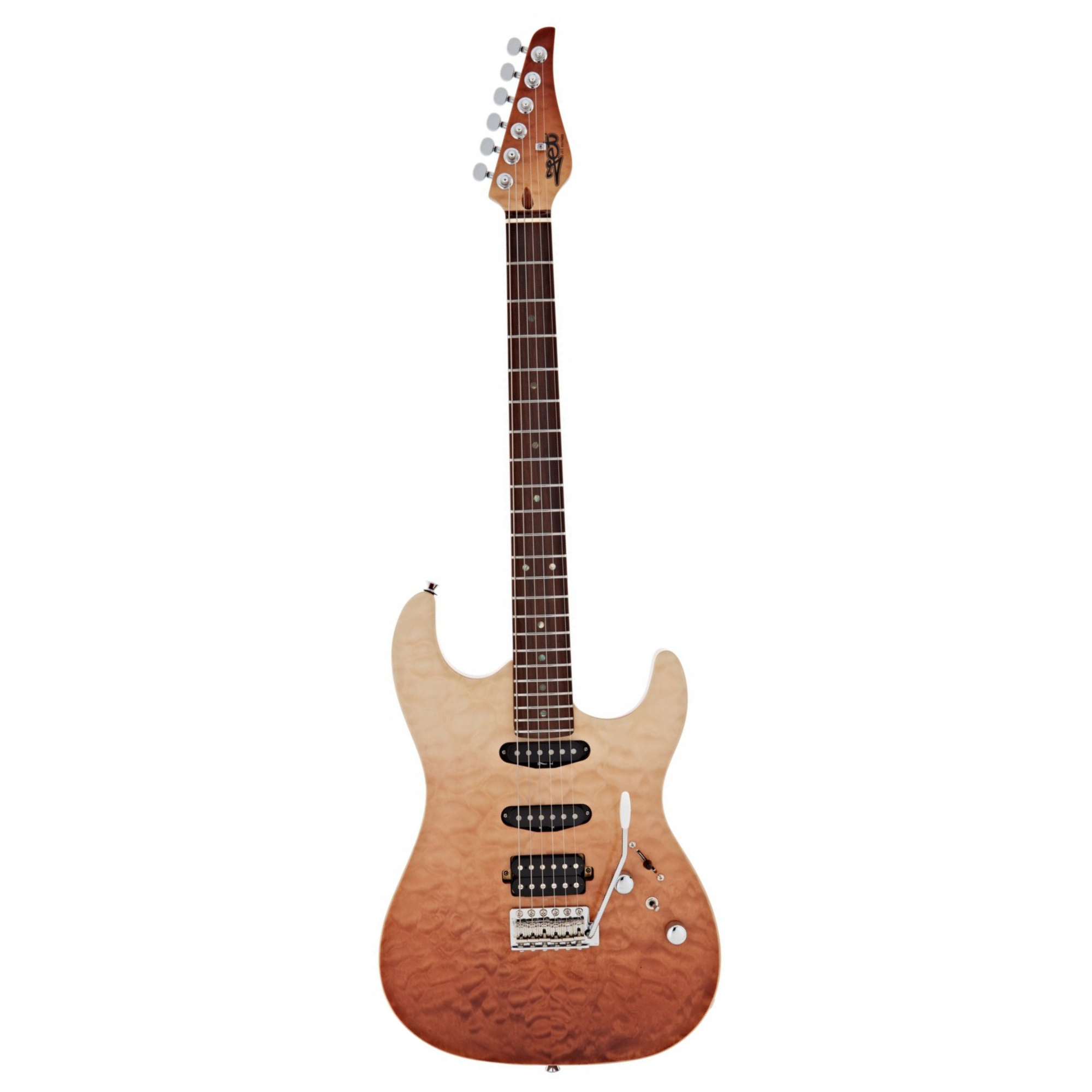Jet Guitars JS-45-ELITE-FB electric guitar with rosewood fingerboard in fireburst finish, showcasing its sleek body and hardware details.
