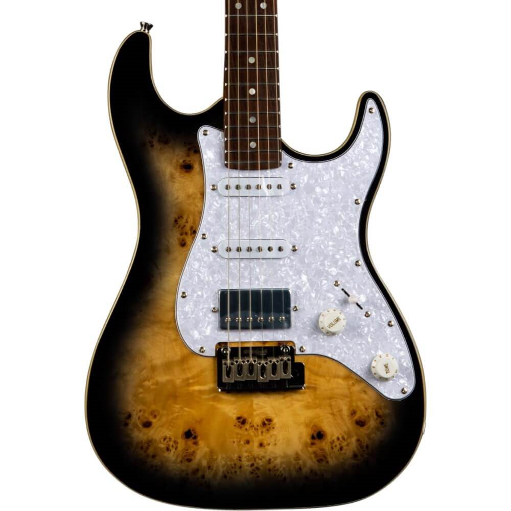 Jet JS-450 QTBR HSS Electric Guitar with Rosewood Fretboard - Transparent Brown