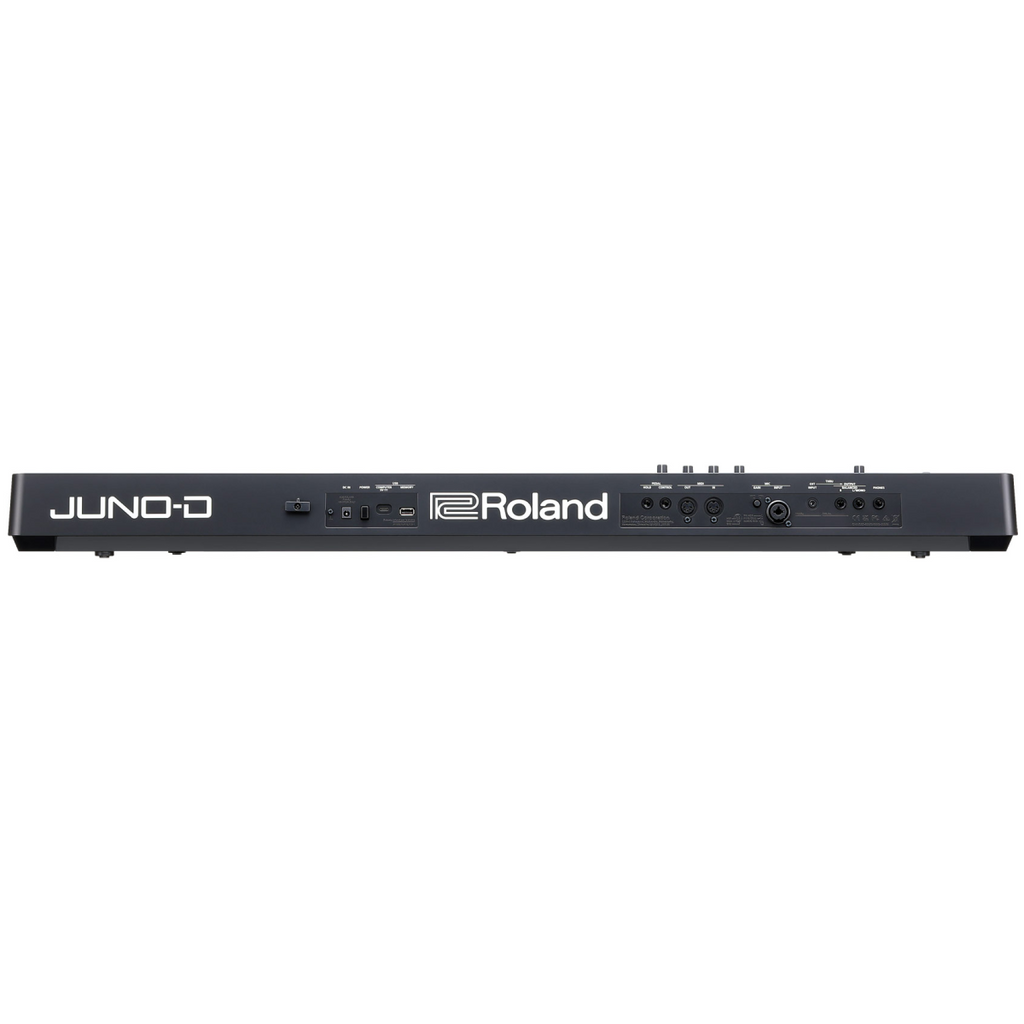 Roland JUNOD6 61-key synthesizer keyboard with control knobs and keys, displaying the sleek design of the Roland JUNOD6 synth.