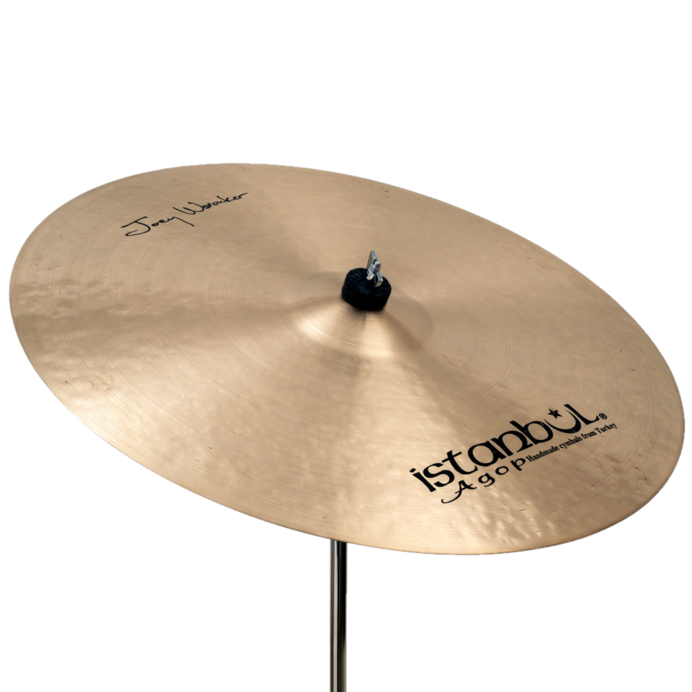 Istanbul 24-inch Istanbul Agop Joey Waronker Sihnature Ride cymbal with a shiny finish and detailed branding visible.