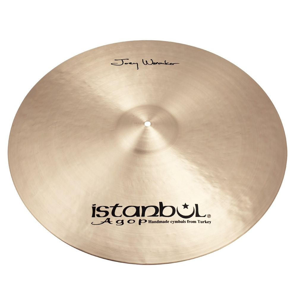 Istanbul 24-inch Joey Waronker Signature Sihnature Ride cymbal with a shiny finish and detailed branding, built for versatile drumming.