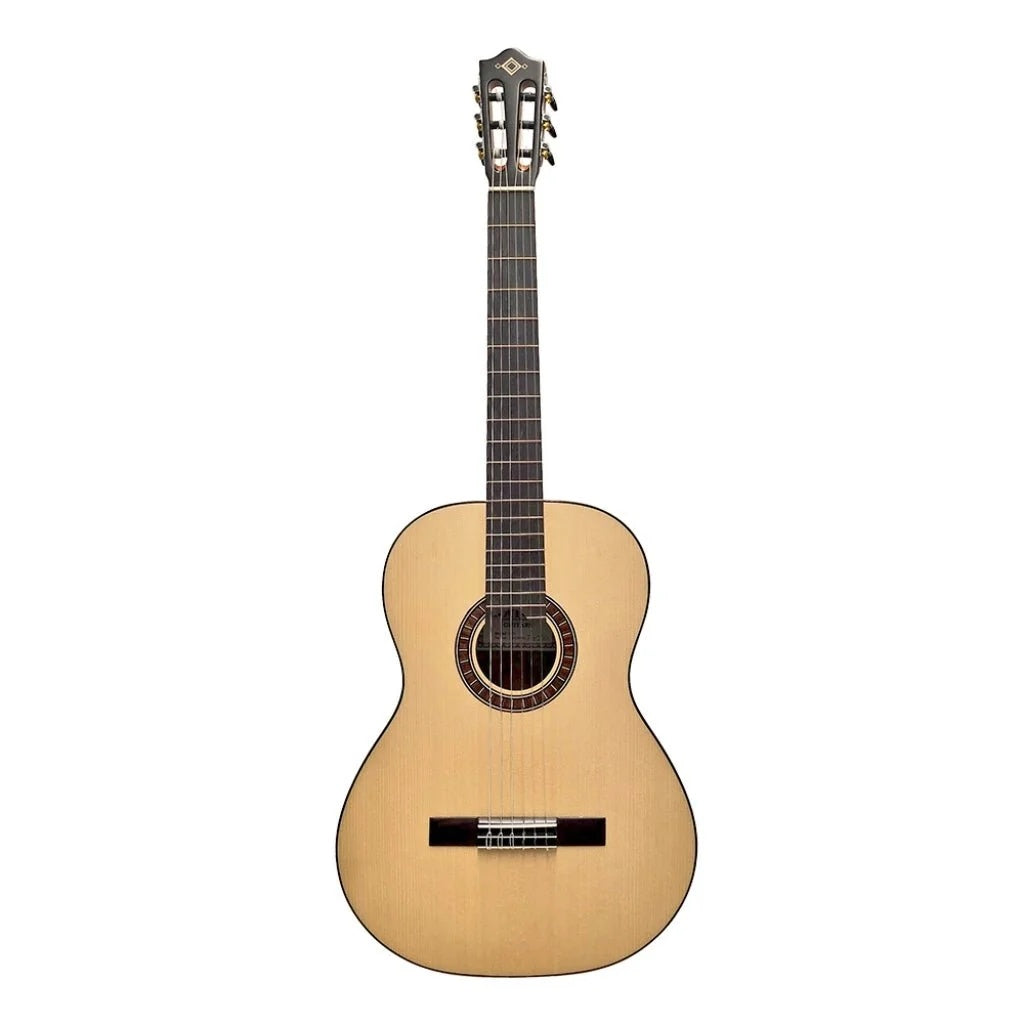 Katoh EV5 Evolution nylon string classical guitar with a wooden body and six strings, displayed against a plain background.