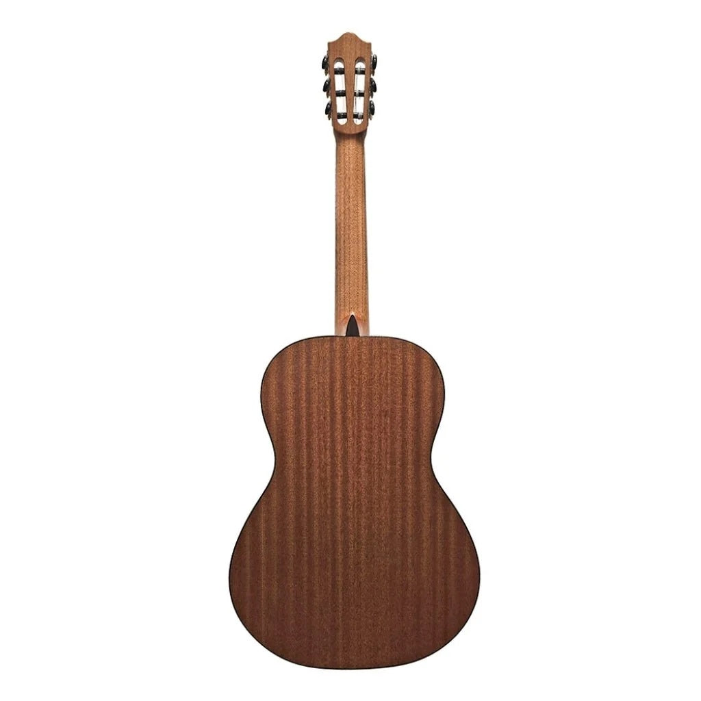 Katoh EV5 Evolution nylon string classical guitar with a natural wood finish and six nylon strings, showcasing the fretboard and sound hole.