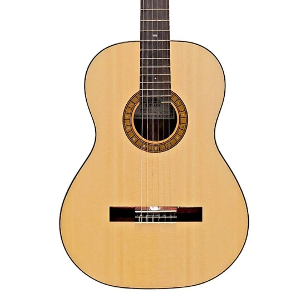 Katoh EV10 Evolution nylon string classical guitar with a wooden body and six nylon strings, shown from the front.
