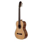 Katoh MCG20 1/2 classical acoustic guitar, small-sized nylon-string instrument with a natural wood finish and traditional design.