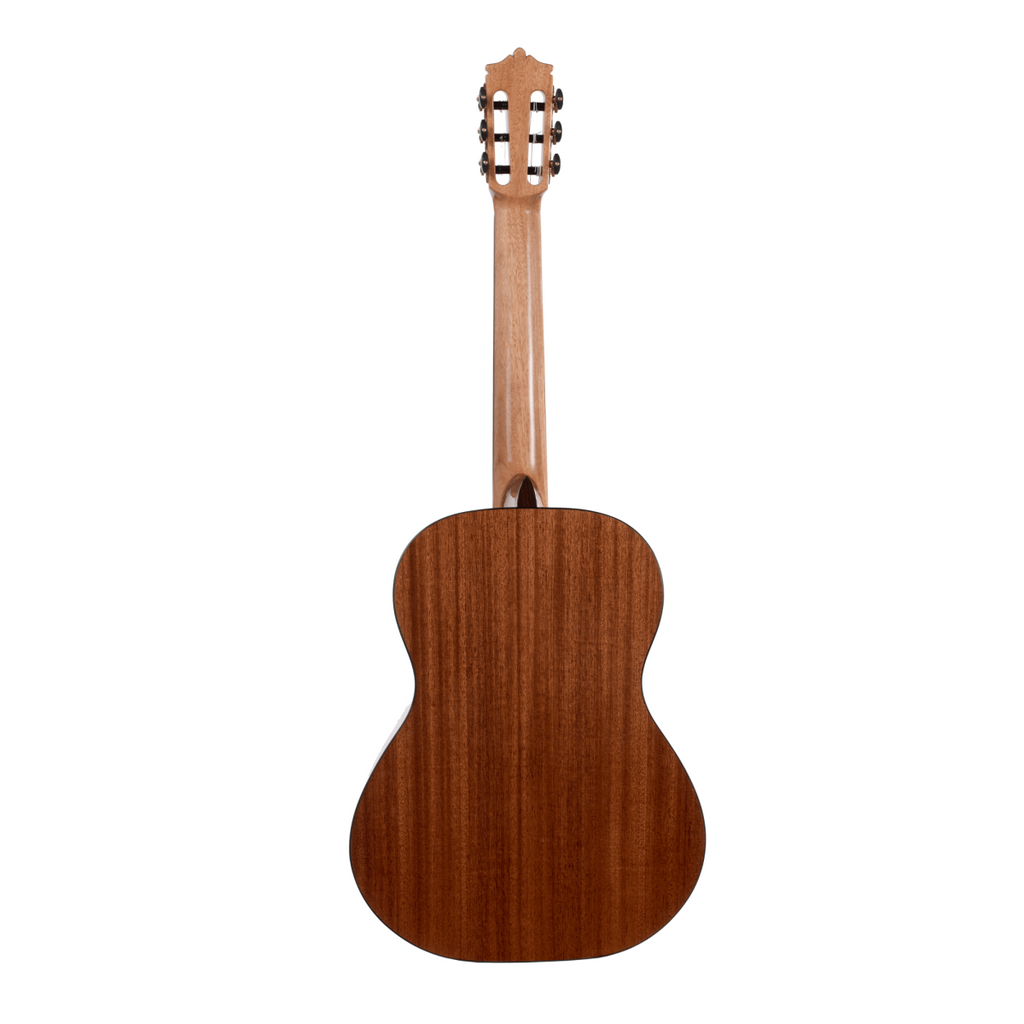 Katoh MCG20 1/2 classical acoustic guitar showing its wooden body, neck, and strings, ideal for beginner players and young students.