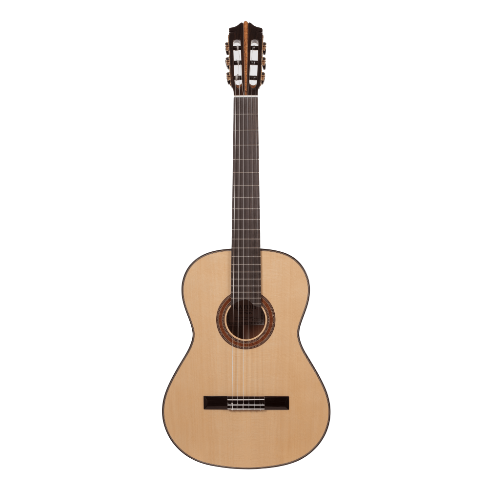 Katoh MCG110S classical acoustic guitar with nylon strings, wooden body, and traditional design, shown in a close-up image.