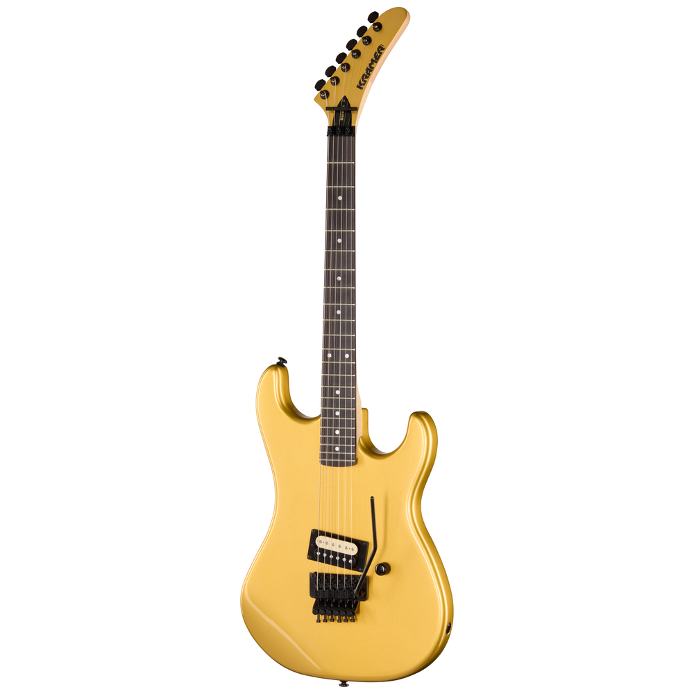 Kramer 50th Anniversary Baretta electric guitar in gold finish, showcasing the iconic design and sleek body shape.