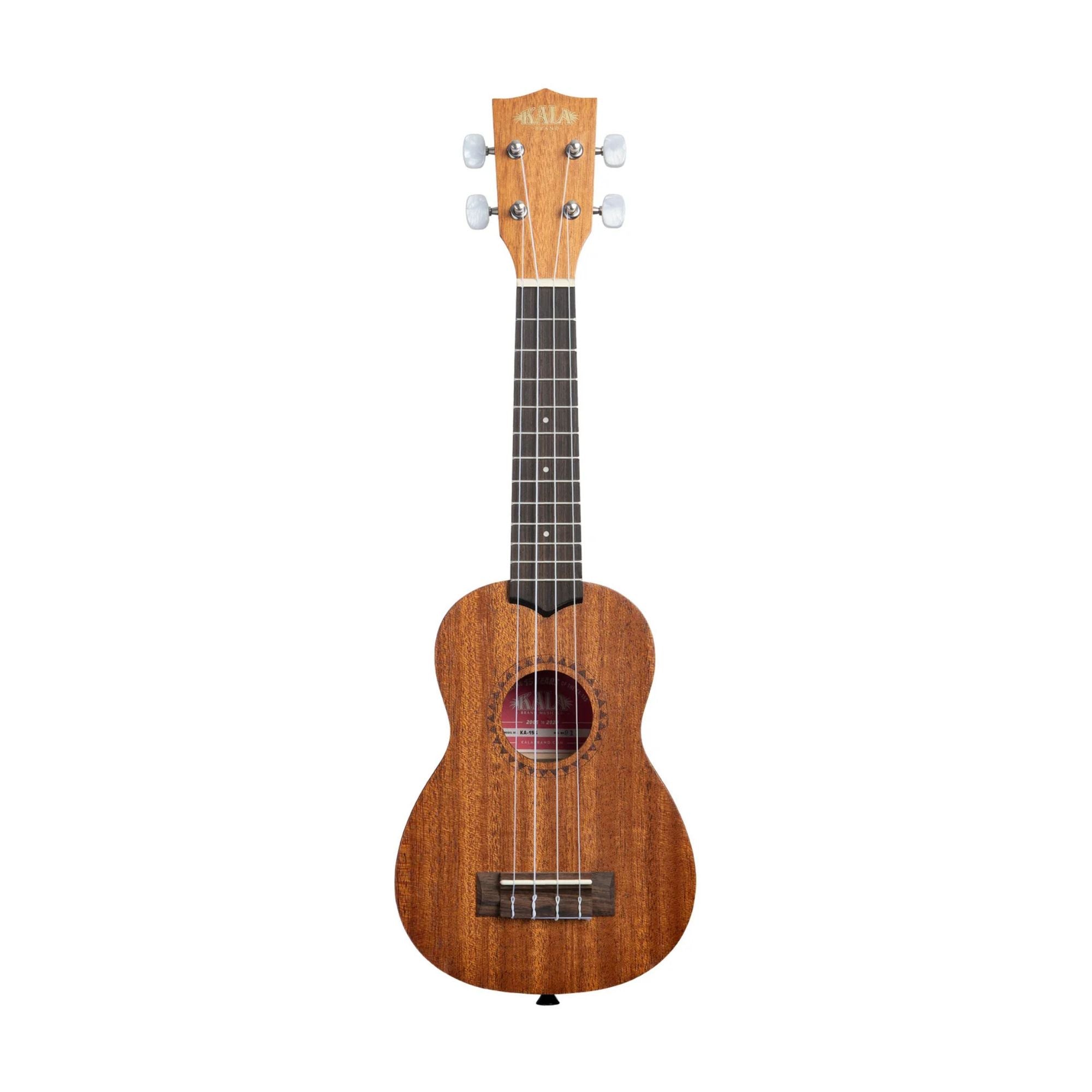 Kala KA-15S Satin Mahogany Soprano Ukulele, close-up of the smooth satin-finished mahogany body and neck.