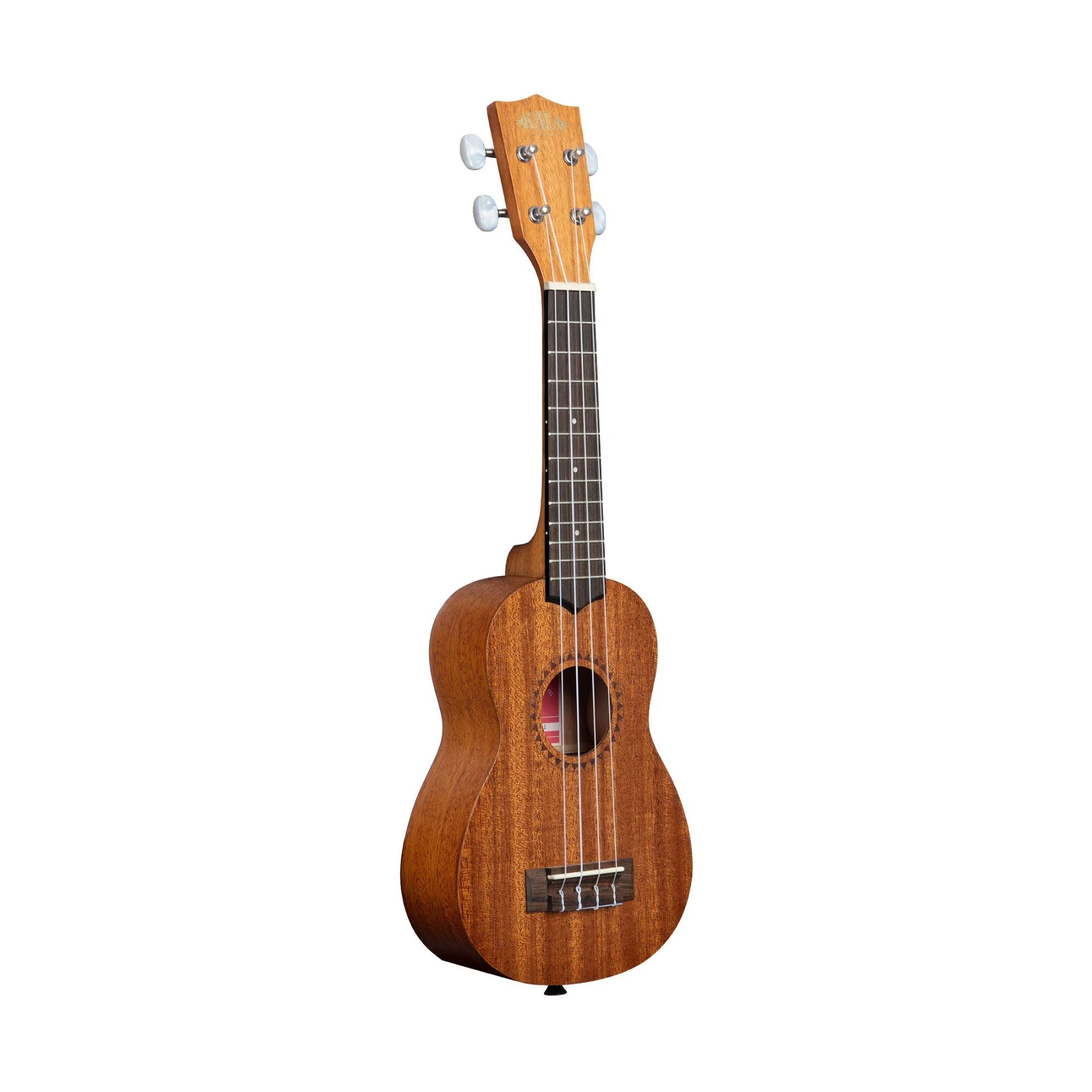 Kala KA-15S Satin Mahogany Soprano Ukulele with smooth finish and nylon strings, showcasing its compact and stylish design.
