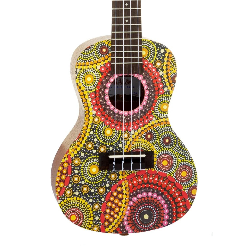 Kala Desert Storylines Evelyn Young concert ukulele with matching bag, showcasing its natural wood finish and compact size.