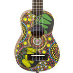 Kala Desert StoryLines Margaret Bloomfield soprano ukulele with bag, featuring a natural wood finish and compact design.