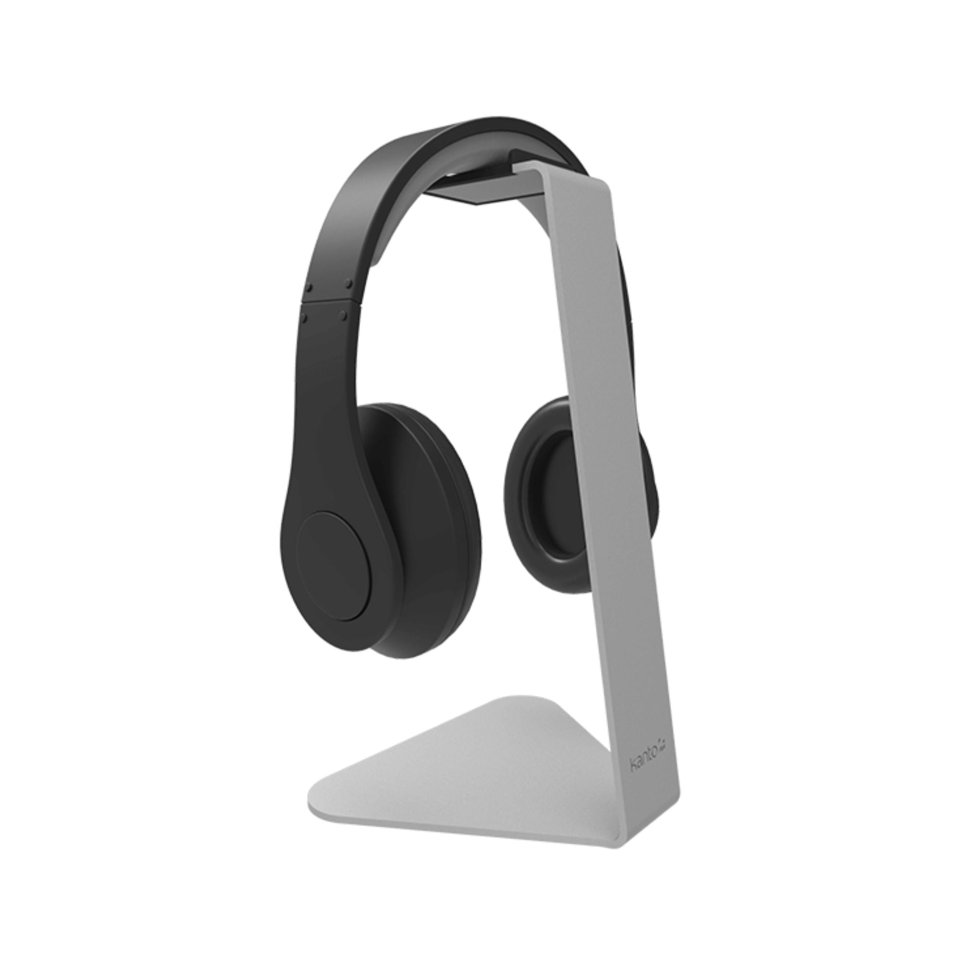 Silver Kanto KANH1S headphone stand with sleek design, perfect for organizing and displaying headphones on a desk.