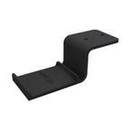 Black Kanto KANHH under desk headphone hanger attached to a desk for easy headphone storage.