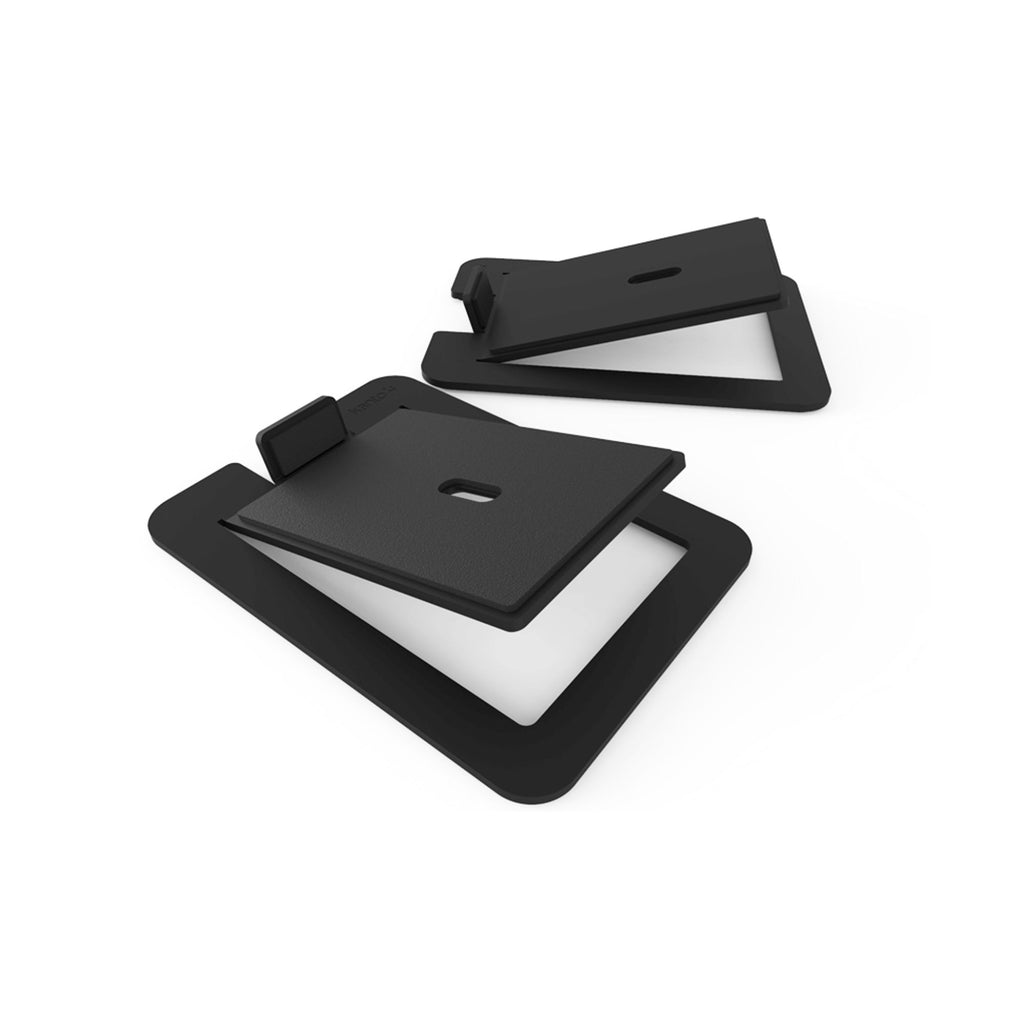 Black Kanto KANS6 large desk-top tilted speaker stands for studio monitors, designed to elevate and angle speakers effectively.