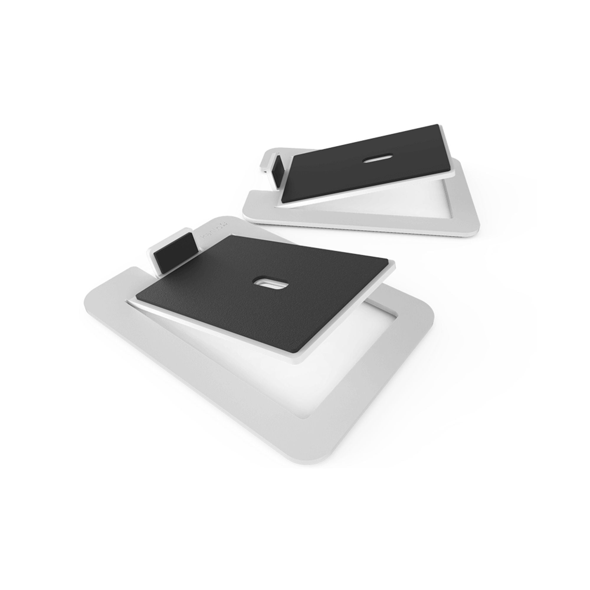 White Kanto KANS6W large desk top tilted speaker stands for studio monitors, showing sturdy design and adjustable tilt.